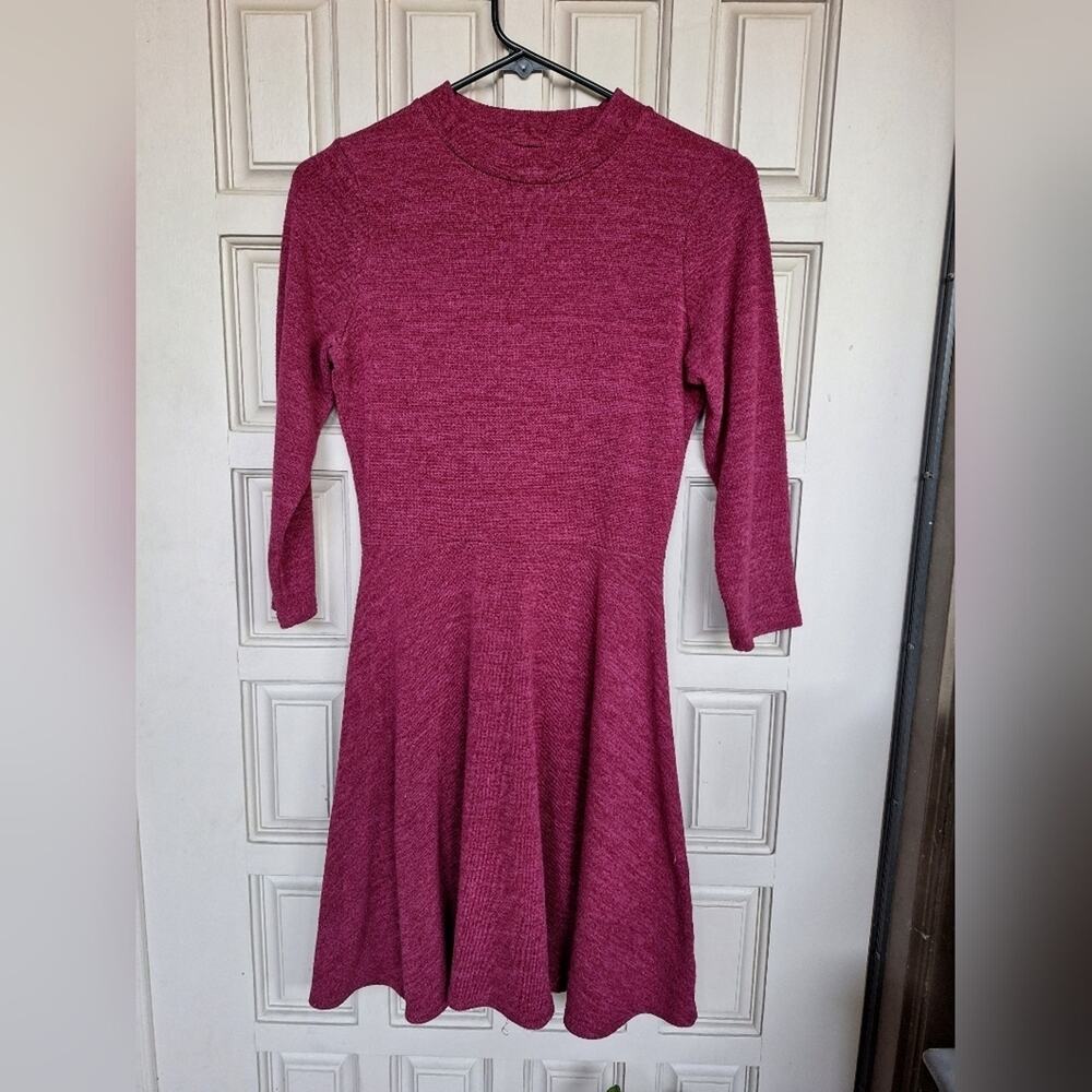 Decree Sweater Dress Fit/Flare JSzM Maroon Long Sleeve Banded Neck Pullover Fall